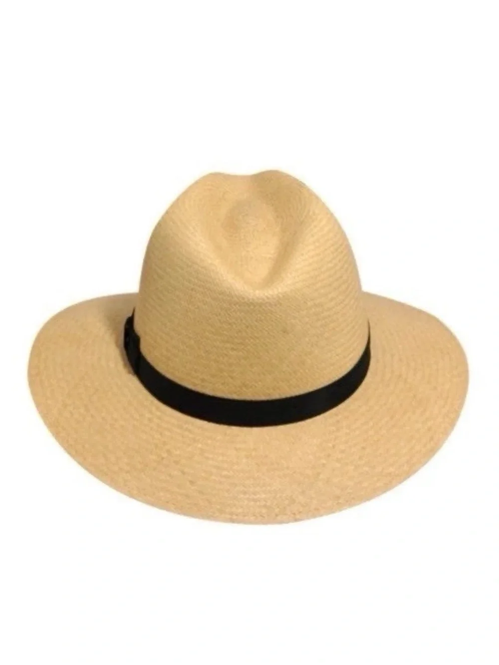 Pantropic Genuine Panama Hat Natural Straw Fedora Wide Brim Black Band Unisex
